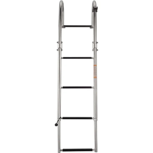 5-Step Heavy-Duty Telescoping Rear Entry Ladder – Polished 316 Stainless Steel for Marine Pontoon Boats