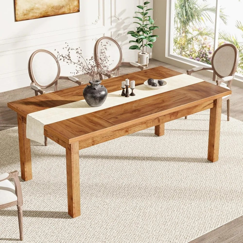 70.87" Rectangular Wood Dining Table for 6–8 People – Farmhouse Kitchen Table with Solid Wood Legs, Spacious Design for Dining Room or Kitchen