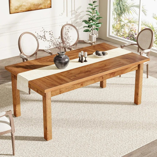 70.87" Rectangular Wood Dining Table for 6–8 People – Farmhouse Kitchen Table with Solid Wood Legs, Spacious Design for Dining Room or Kitchen
