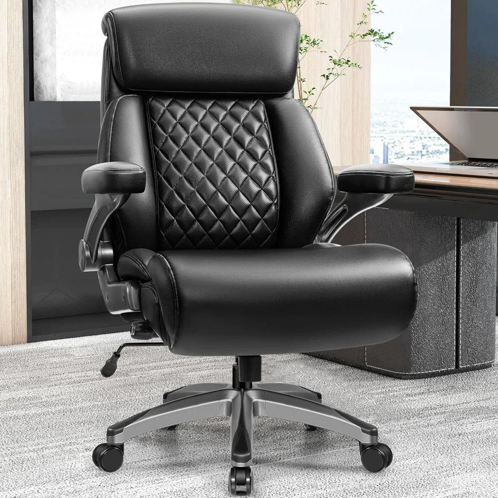 500lbs Big & Tall Executive Office Chair – Heavy-Duty PU Leather Desk Chair with Adjustable Headrest & Lumbar Support