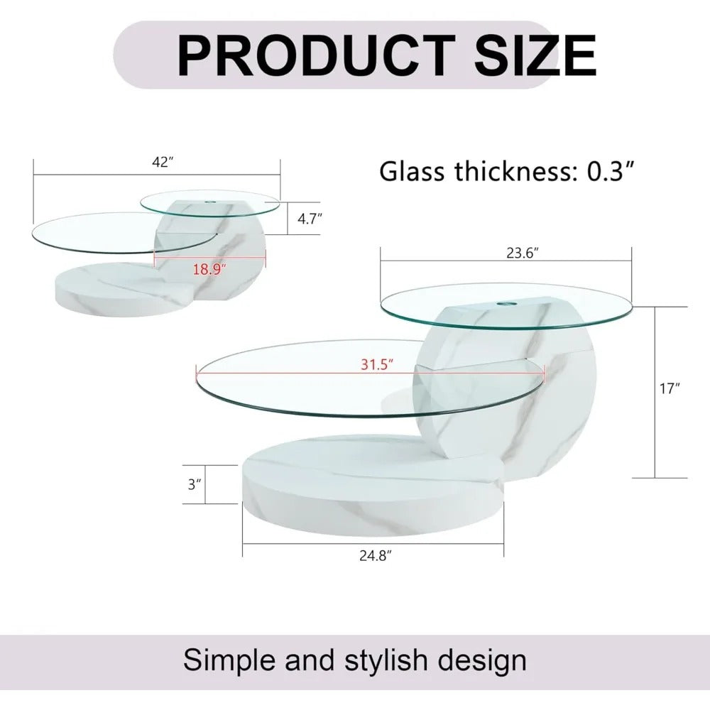 Modern Round Glass Coffee Table – 3-Tier Circle Table with Tempered Glass Top & Storage Shelves for Living Room or Small Spaces, White