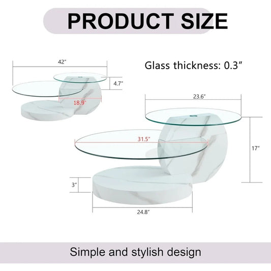 Modern Round Glass Coffee Table – 3-Tier Circle Table with Tempered Glass Top & Storage Shelves for Living Room or Small Spaces, White