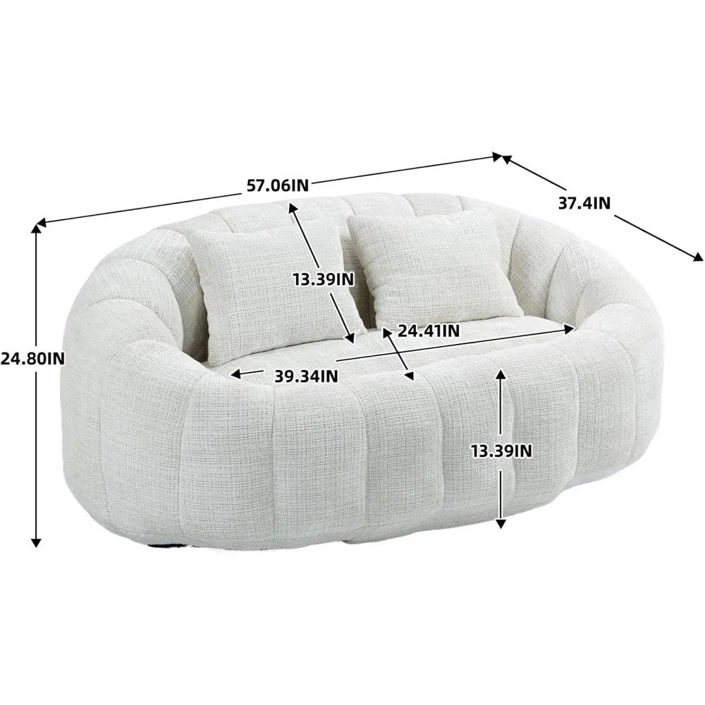57" Chenille Loveseat Bean Bag Sofa – Modern Floor Lounge Couch with 2 Pillows, Plush Foam Comfort for Living Room & Apartments
