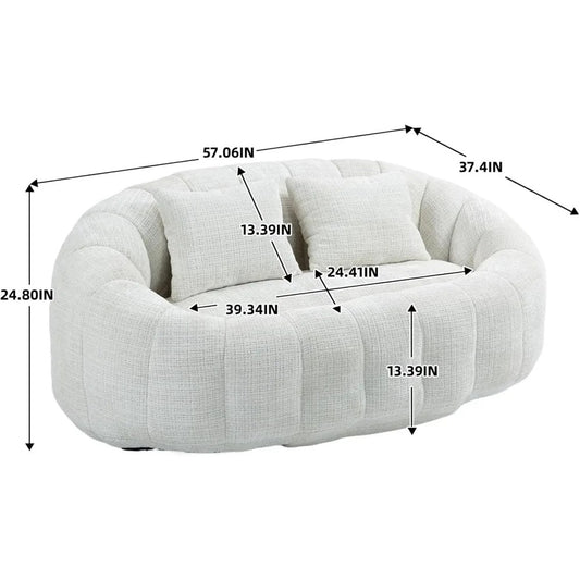 57" Chenille Loveseat Bean Bag Sofa – Modern Floor Lounge Couch with 2 Pillows, Plush Foam Comfort for Living Room & Apartments