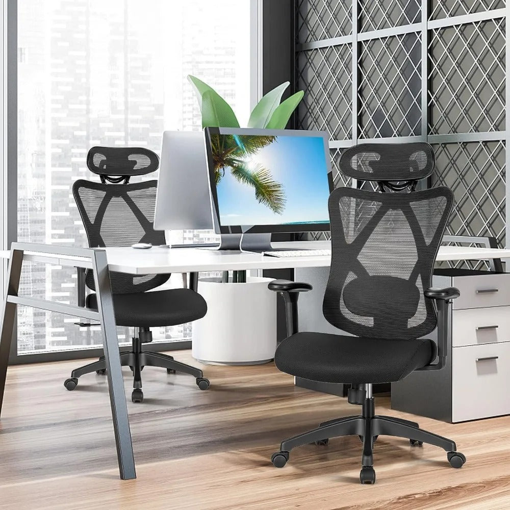 Ergonomic Mesh Office Chair with 2D Lumbar Support – High Back Desk Chair with Adjustable Headrest & Armrests