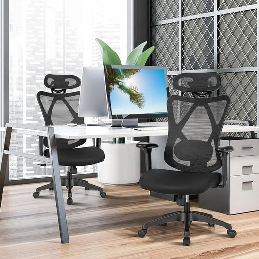 Ergonomic Mesh Office Chair with 2D Lumbar Support – High Back Desk Chair with Adjustable Headrest & Armrests