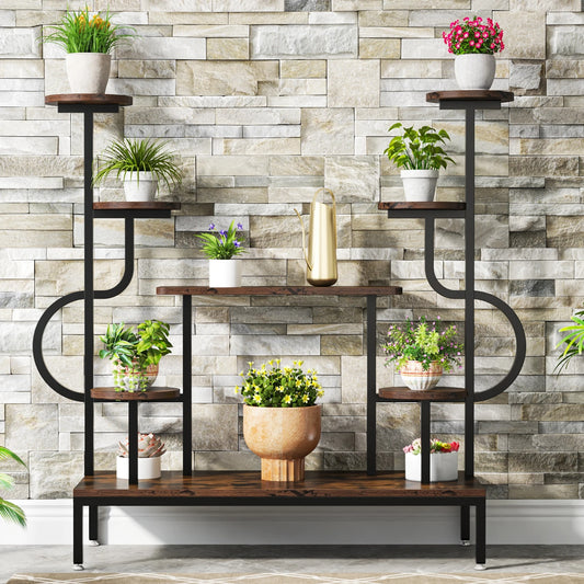 Modern Indoor Plant Stand – Tall Multi-Level Shelf with Round & Square Boards for Living Room or Balcony