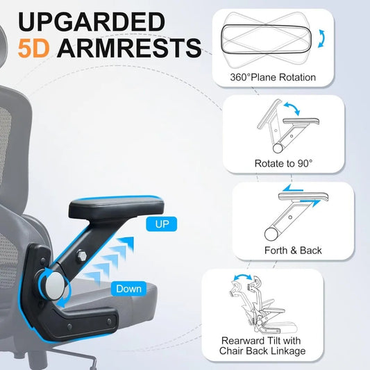 500lbs Heavy-Duty Big & Tall Executive Office Chair – Ergonomic Mesh Back with 5D Flip Arms & Adjustable Lumbar Support