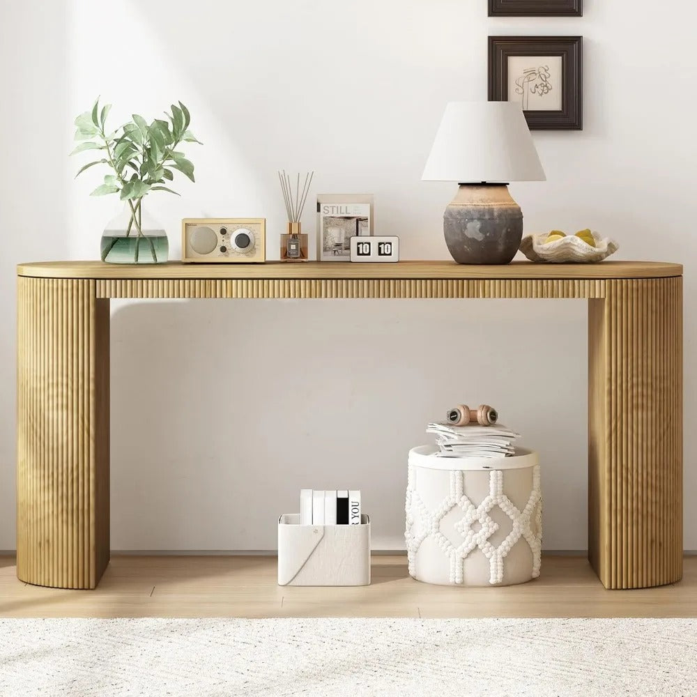 59.2" Modern Curved Fluted Console Table – Entryway & Sofa Table for Living Room or Hallway