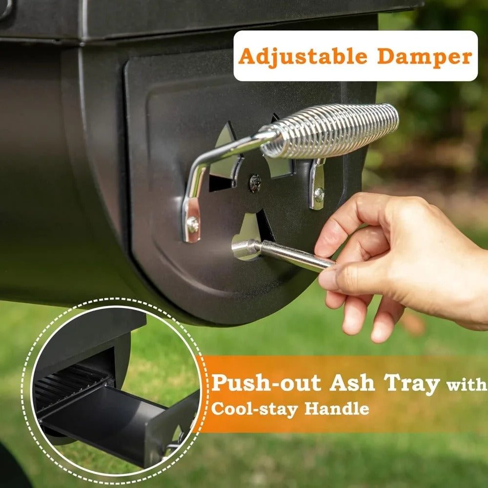 Durable charcoal grill with 941 sq. in. of cooking space, integrated offset smoker, warming rack, and heavy-duty steel construction. Perfect for hosting large outdoor BBQs and events.