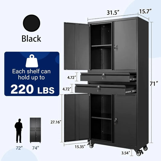 Heavy-Duty Metal Storage Cabinet with Lock, Drawers & Wheels