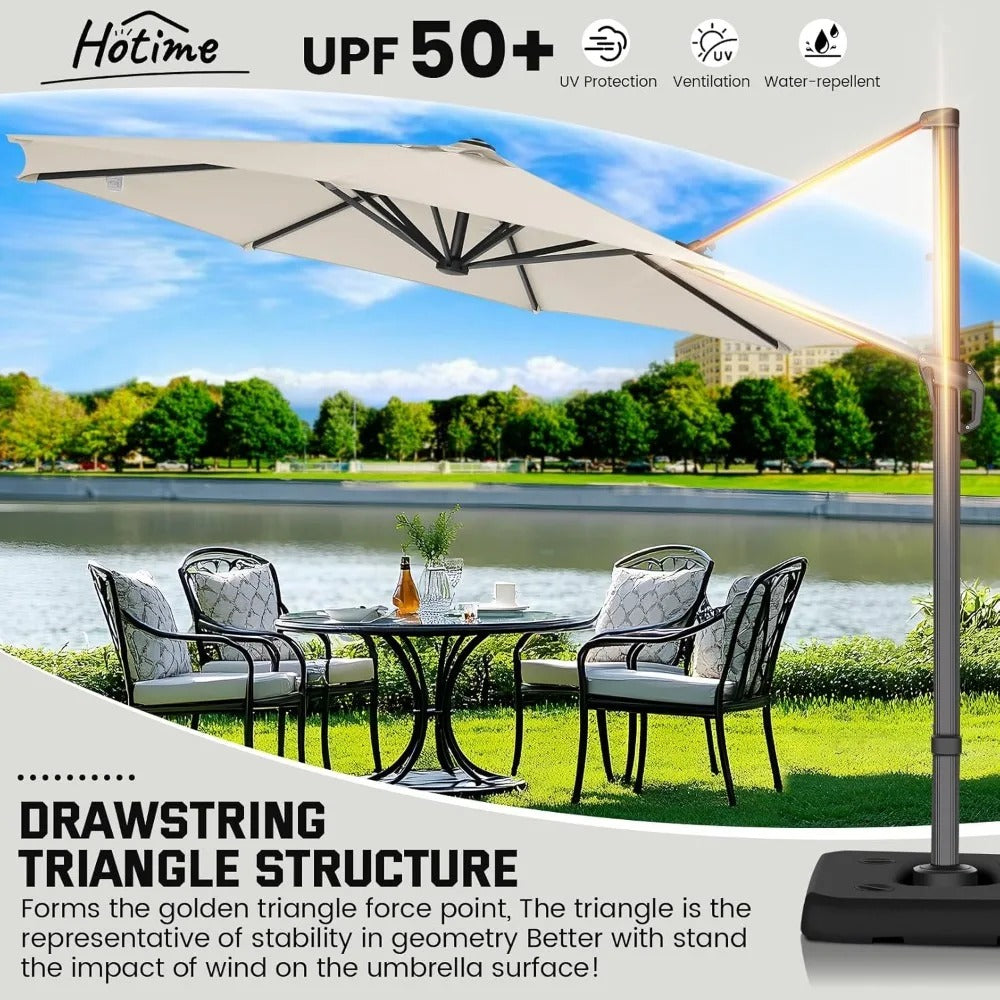 10FT Cantilever Patio Umbrella – 2025 Upgrade, 360° Rotation, Heavy-Duty Aluminum Frame, UPF50+ Fade-Resistant Canopy, Windproof Offset Umbrella for Patio
