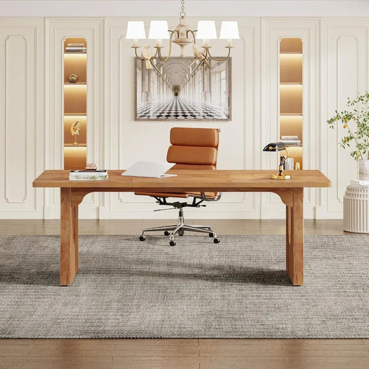 70.9" Modern Executive Office Desk – Large Computer & Conference Table with Rustic Brown Finish