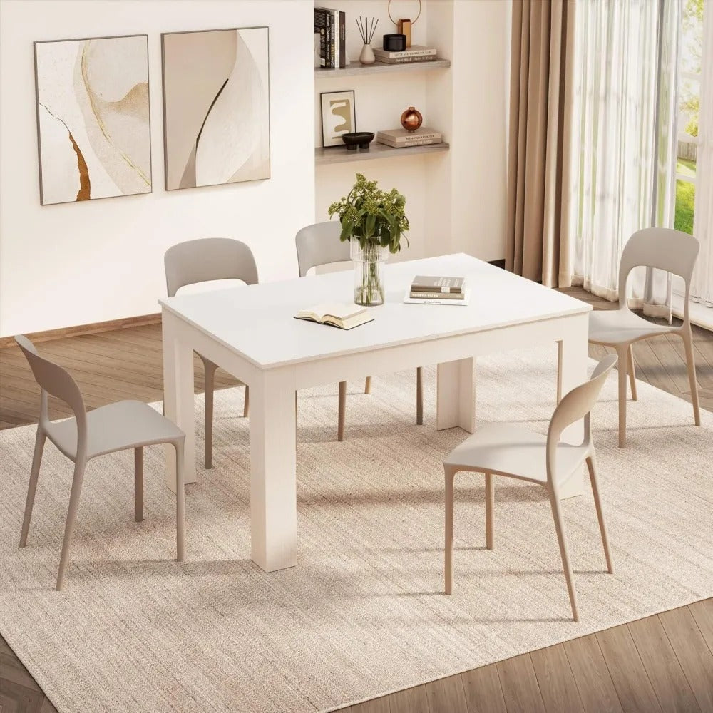 Extendable Dining Table for 6–8 People – 55" to 86" Ashwood White Kitchen Table with L-Shaped Legs, Space-Saving Design