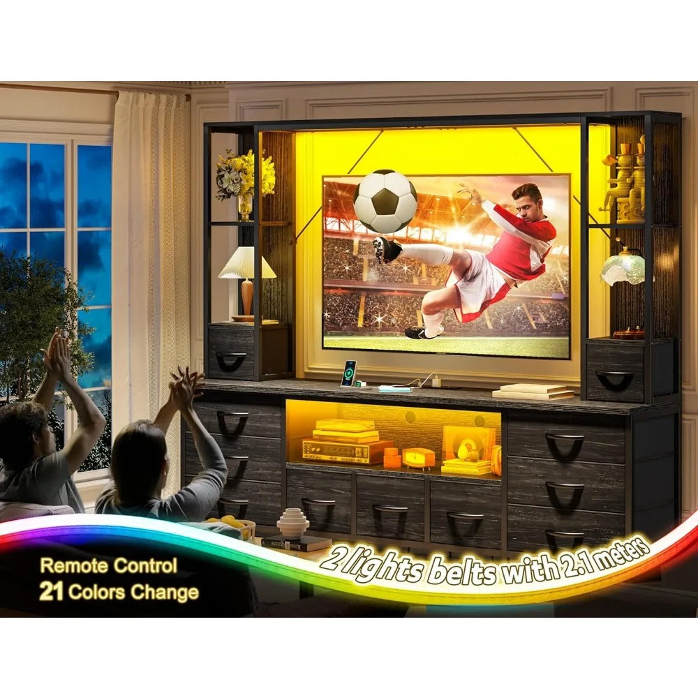 65" TV Stand Wall Unit with 11 Drawers, LED Lights & Power Hub – Modern Entertainment Center for Living Room