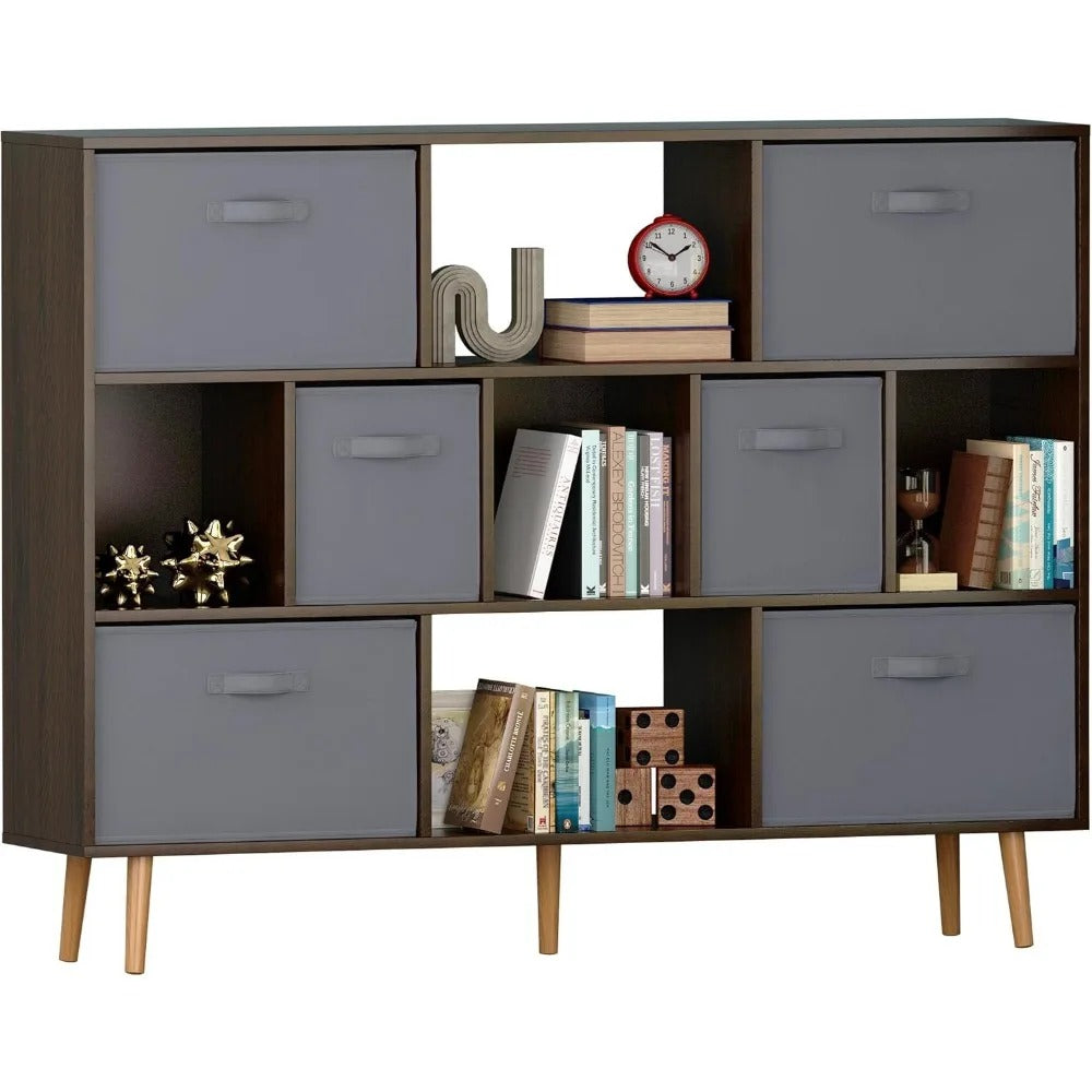 28" Round Travertine Coffee Table – Faux Stone Top, Minimalist Modern Design, Oak Wood Base (Beige)