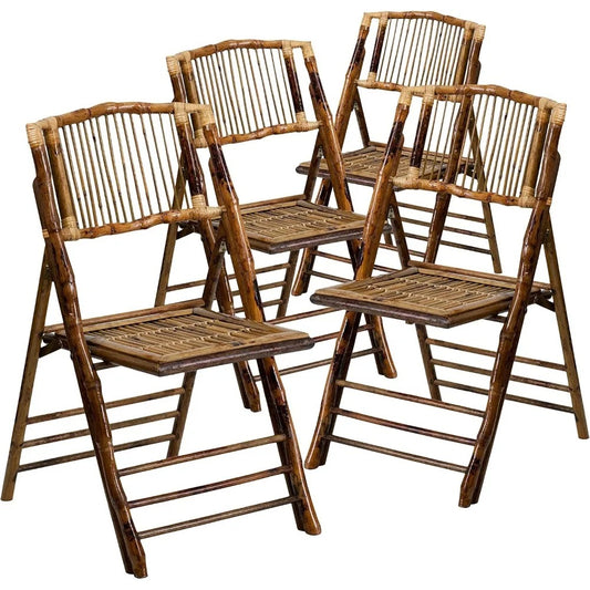 4-Pack Bamboo Folding Chairs – Commercial-Grade Wooden Event Chairs with Slat Back & 300lbs Capacity