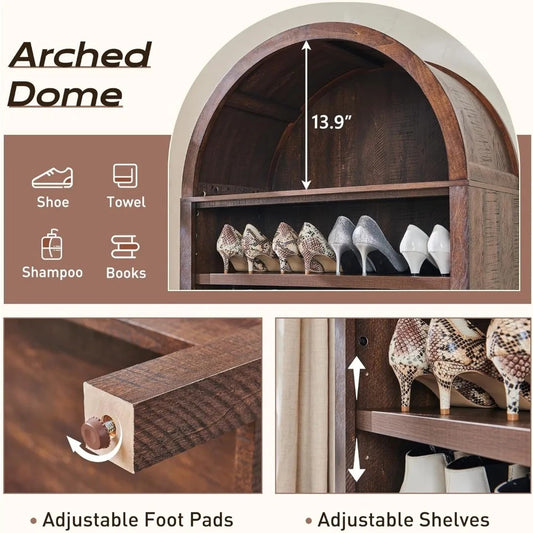 71" Arched 7-Tier Bookshelf – Modern Farmhouse Bookcase with Adjustable Shelves & Wood Storage for Living Room, Hallway, Entryway