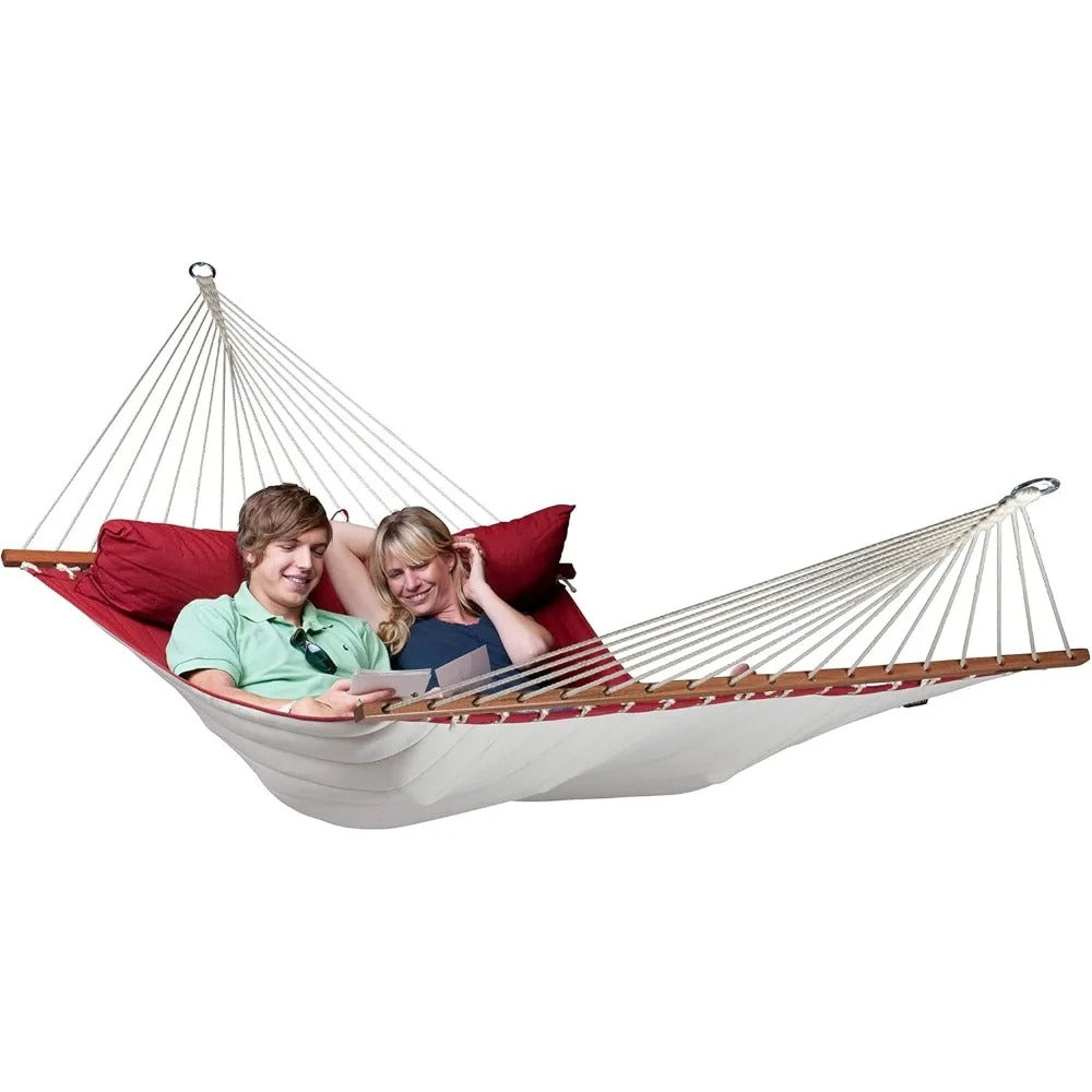 King-Size Quilted Hammock – Alabama Red Pepper Spreader Bar Hammock for 1–2 People, Weatherproof with Integrated Cushion