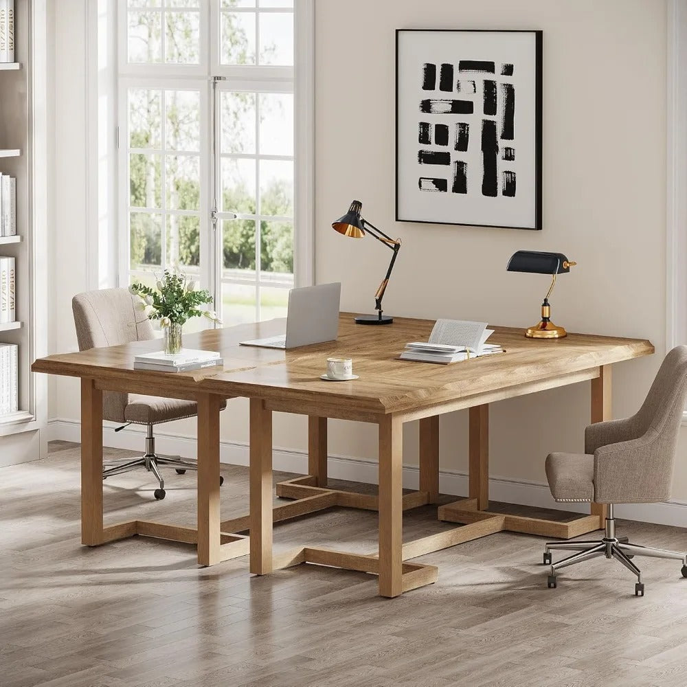 63-Inch Computer Desk – Modern Rectangular Writing Table with Solid Wood Legs & Thickened Desktop for Home Office or Study