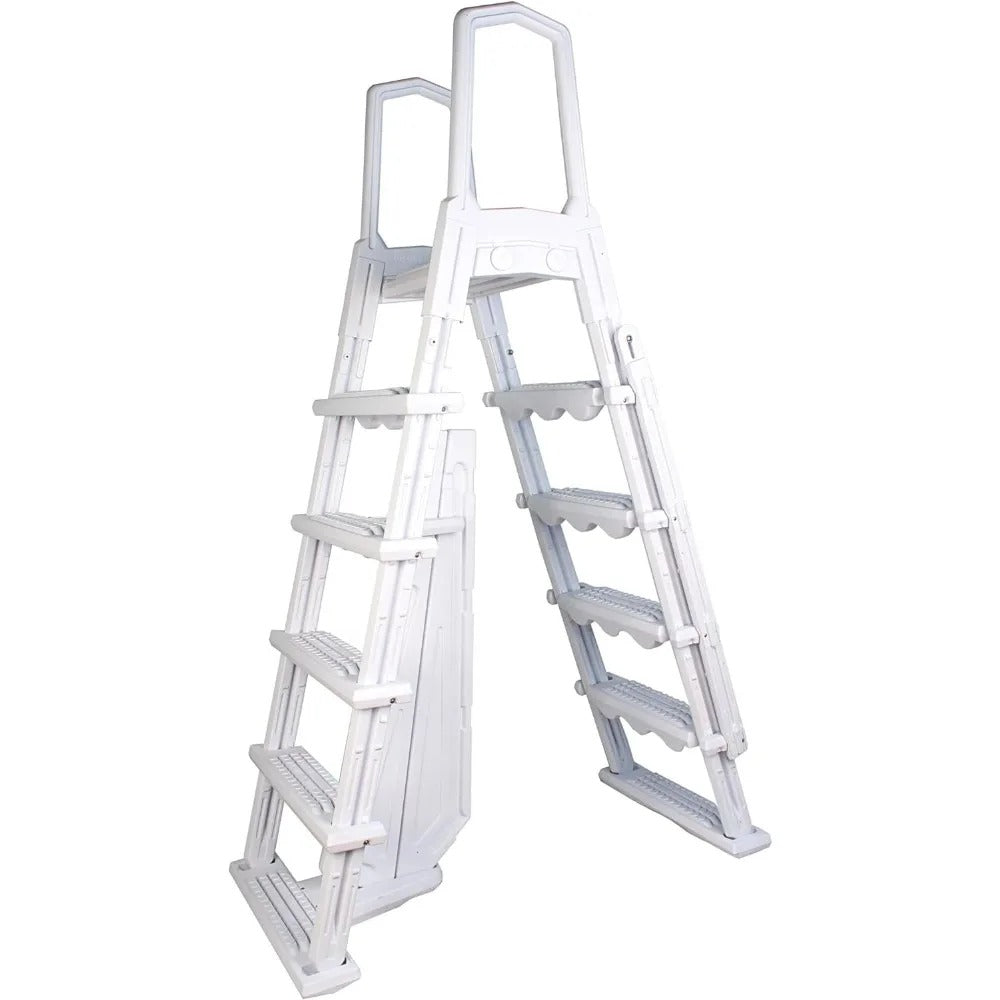 A-Frame Pool Ladder with Barrier for 48–52" Above Ground Pools – Non-Slip Steps & Safety Handrails, 300 lb Capacity