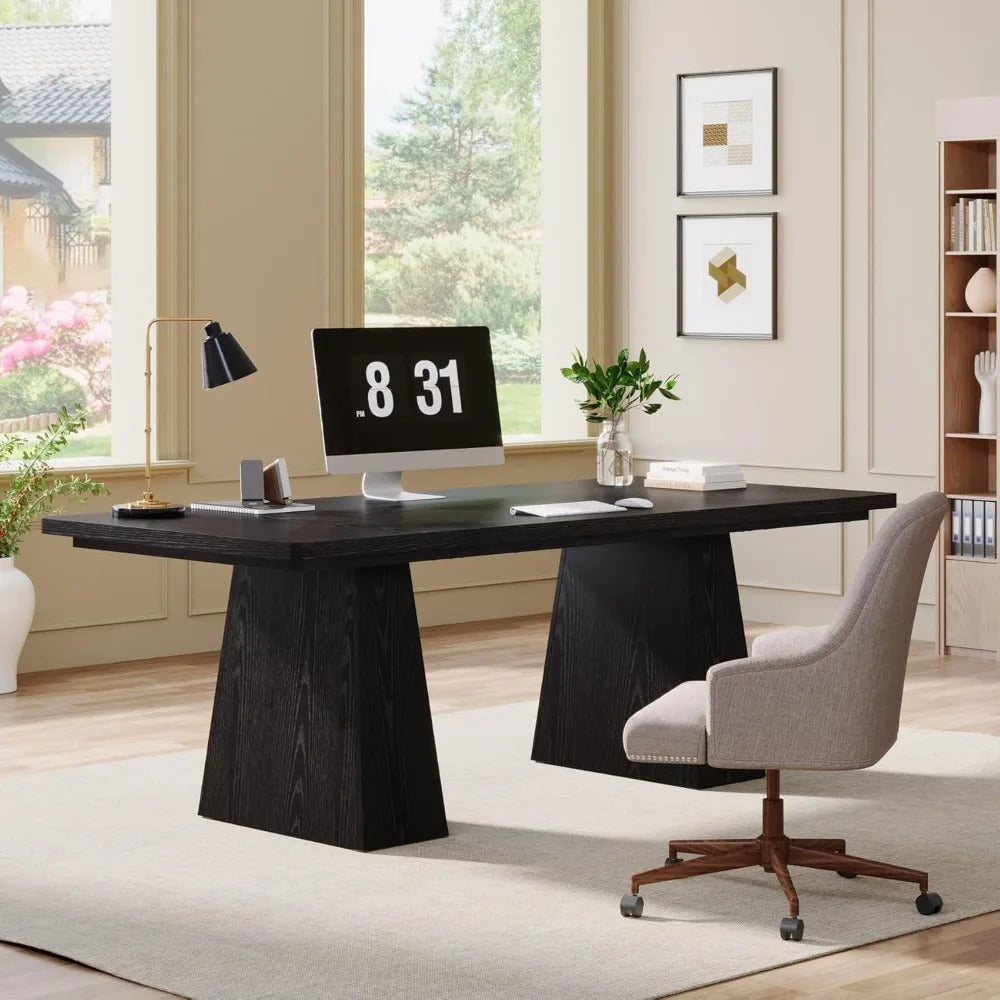 63-Inch Executive Desk with Double Pedestal – Modern Computer Desk with Scratch-Resistant Finish, Spacious Work Surface for Home Office or Conference Room