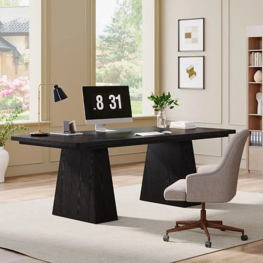 63-Inch Executive Desk with Double Pedestal – Modern Computer Desk with Scratch-Resistant Finish, Spacious Work Surface for Home Office or Conference Room