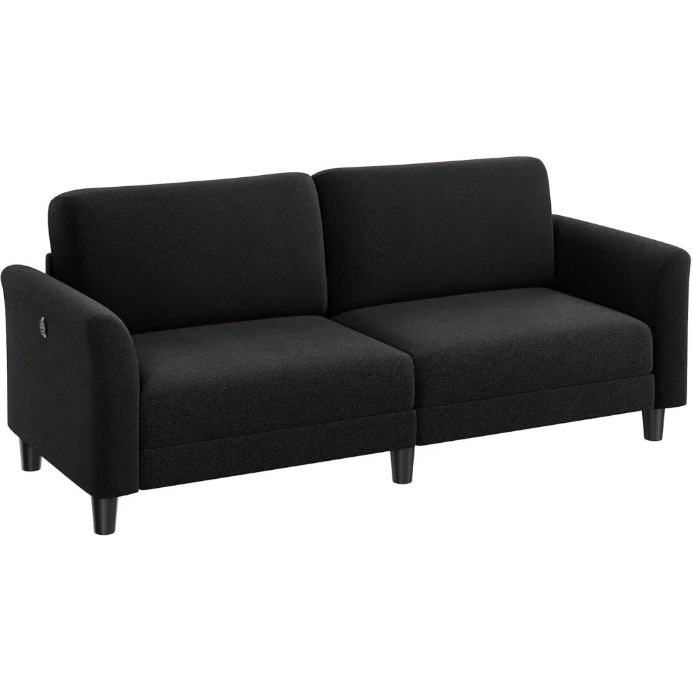67" Upholstered 2-Seater Sofa with USB Ports – Deep Seat Loveseat for Living Room or Bedroom (Black)