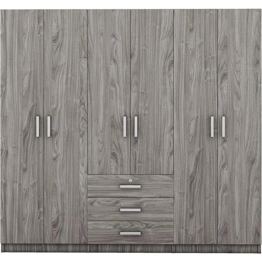 6-Door Wardrobe Closet with 3 Drawers & Lockable Storage – Modern Freestanding Armoire Organizer for Bedroom