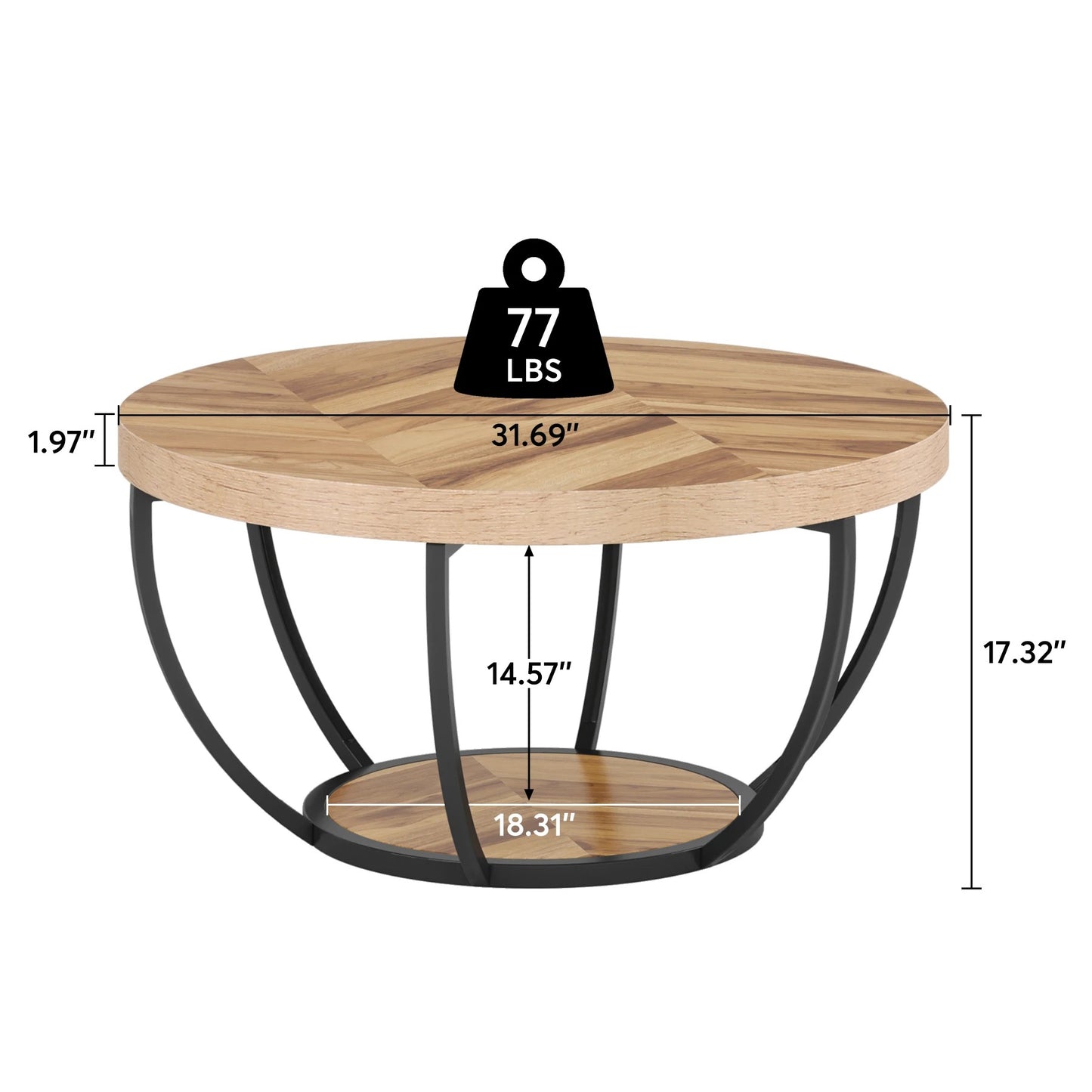 Modern Round Coffee Table with Storage – 2-Tier Wooden Circle Table for Living Room or Office