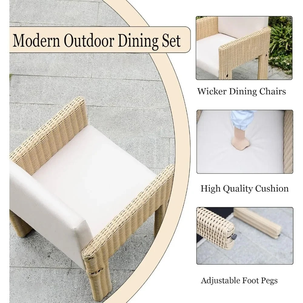 7-Piece Modern Outdoor Patio Dining Set with Cushioned Chairs & Faux Wood Table – All-Weather PE Wicker Furniture