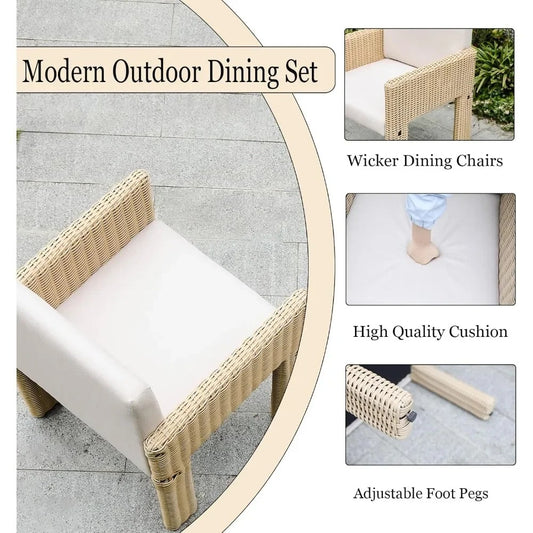 7-Piece Modern Outdoor Patio Dining Set with Cushioned Chairs & Faux Wood Table – All-Weather PE Wicker Furniture