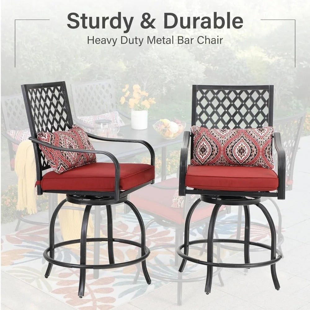 2-Piece Outdoor Swivel Bar Stools with Cushions, Patio Counter-Height Chairs with Armrests & Weather-Resistant Steel Frame