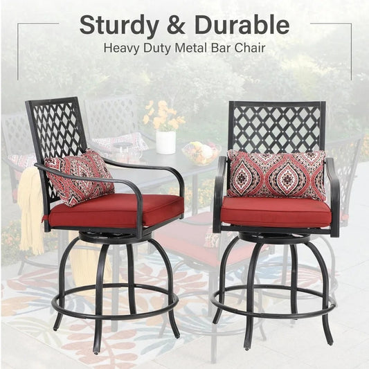 2-Piece Outdoor Swivel Bar Stools with Cushions, Patio Counter-Height Chairs with Armrests & Weather-Resistant Steel Frame