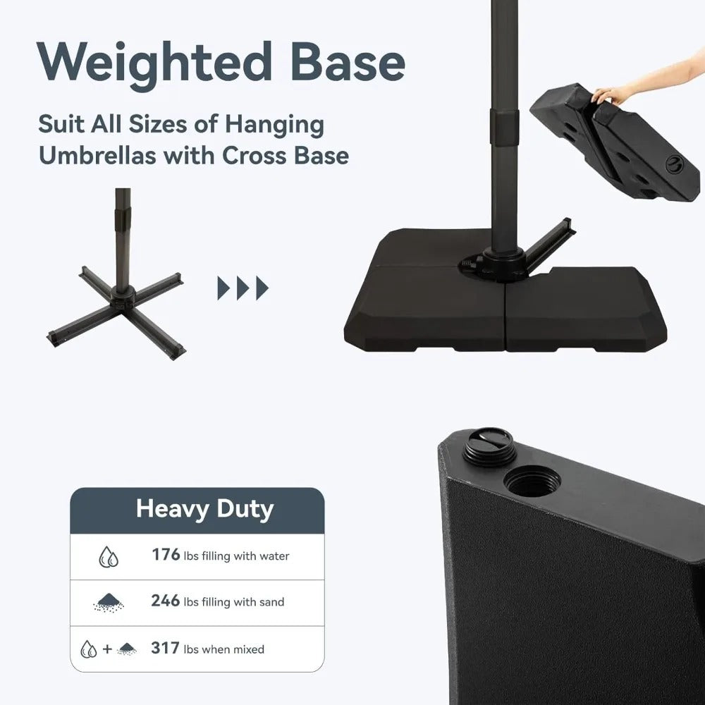 12x9 ft Rectangle Cantilever Patio Umbrella with Base – 360° Rotation, Fade-Resistant, Windproof Outdoor Umbrella for Deck, Poolside & Backyard (Navy Blue)