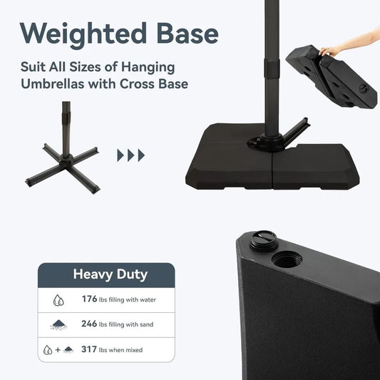 12x9 ft Rectangle Cantilever Patio Umbrella with Base – 360° Rotation, Fade-Resistant, Windproof Outdoor Umbrella for Deck, Poolside & Backyard (Navy Blue)