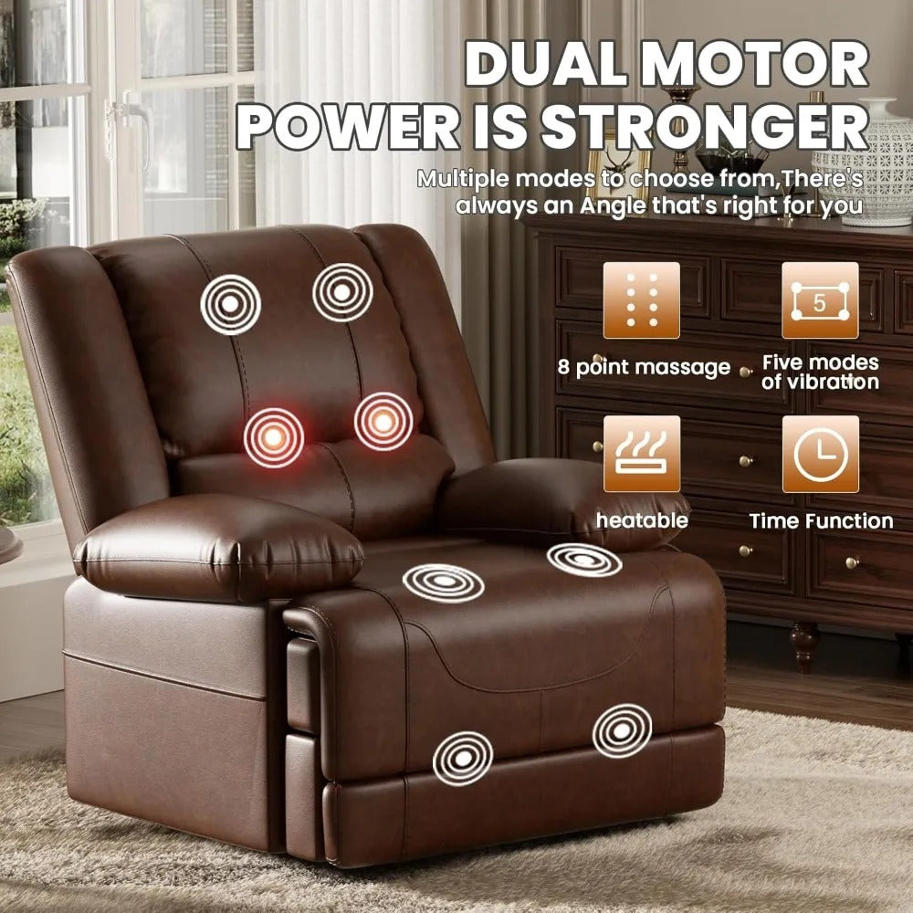 Infinite Position Power Lift Recliner Chair with Dual Motors – Lay Flat Sleeper Chair with Massage, Heat, USB Ports, and Remote for Elderly Adults