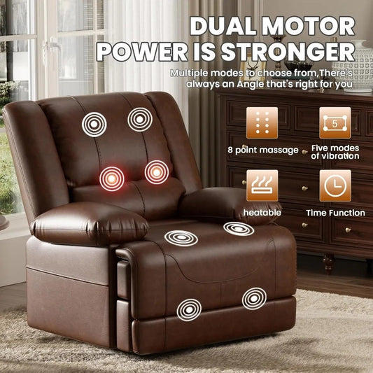 Infinite Position Power Lift Recliner Chair with Dual Motors – Lay Flat Sleeper Chair with Massage, Heat, USB Ports, and Remote for Elderly Adults