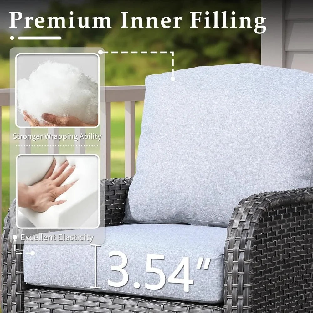 4-Piece Outdoor Wicker Patio Furniture Set – All-Weather Rattan Loveseat, Chairs & Table with Cushions (Gray)