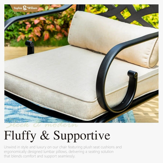 6-Piece Patio Dining Set with 10ft Red Umbrella – Outdoor Table & 4 Cushioned Chairs, Weather-Resistant Steel Frame (No Base)