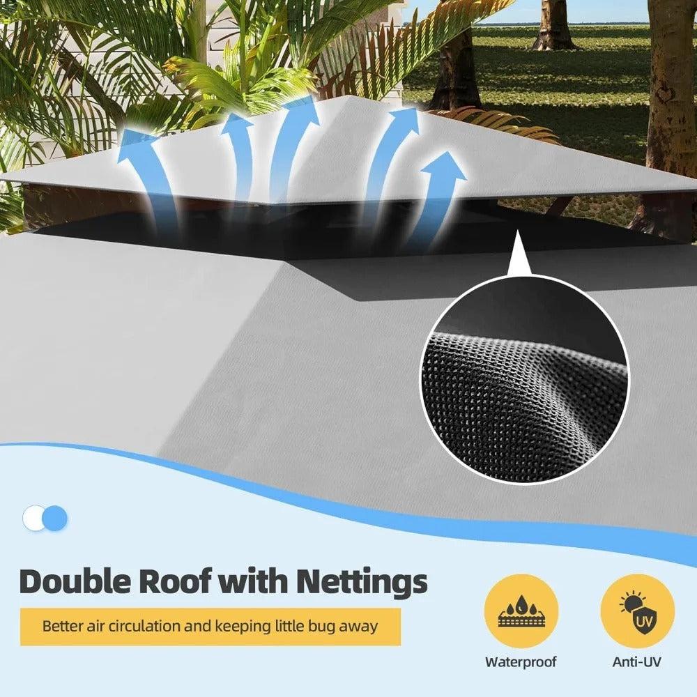 10x13 FT Outdoor Patio Gazebo with Curtains & Netting – Heavy Duty Double Roof Canopy for Backyard, Deck, or Garden