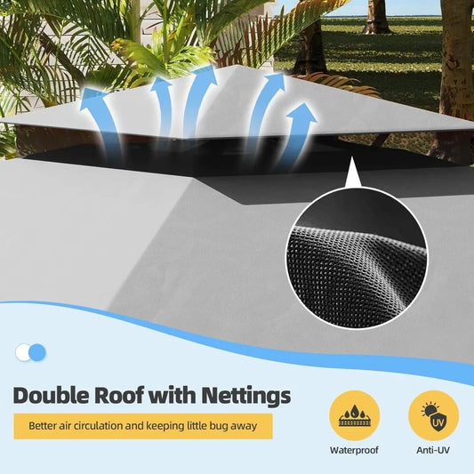 10x13 FT Outdoor Patio Gazebo with Curtains & Netting – Heavy Duty Double Roof Canopy for Backyard, Deck, or Garden