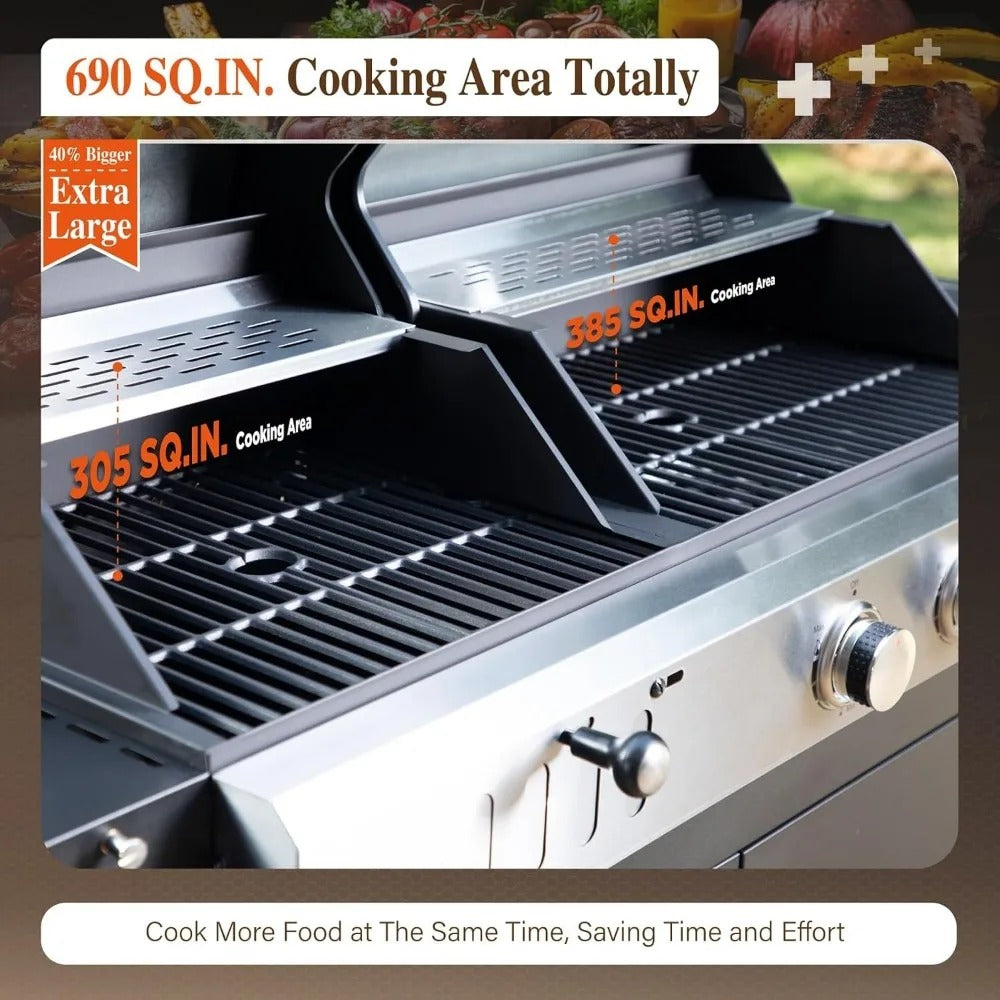 Dual Fuel Gas & Charcoal Grill Combo – 690 Sq.In. BBQ Grill with Side Burner, Porcelain Cast Iron Grates, Removable Grease Tray