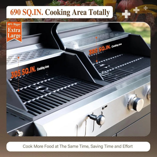 Dual Fuel Gas & Charcoal Grill Combo – 690 Sq.In. BBQ Grill with Side Burner, Porcelain Cast Iron Grates, Removable Grease Tray