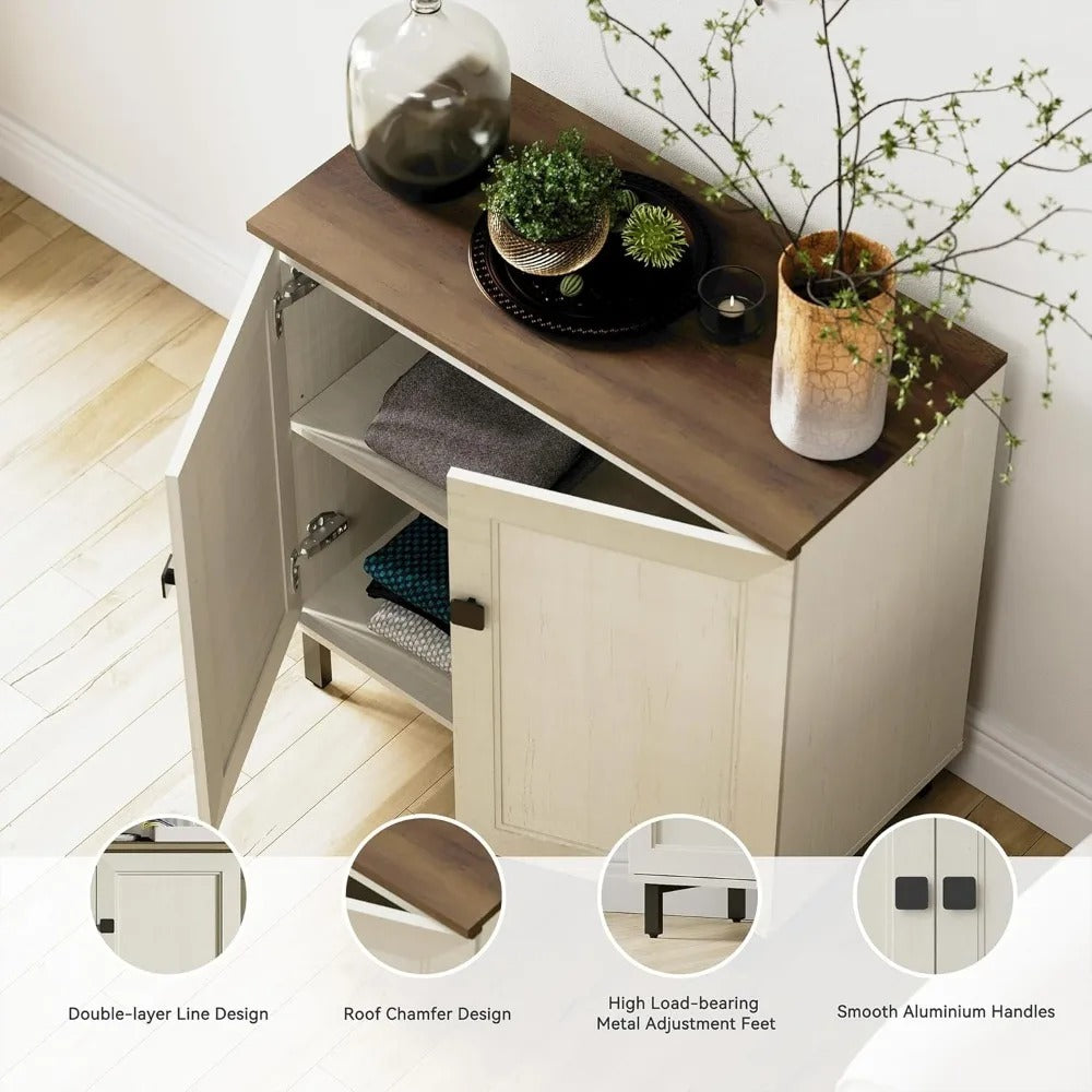 Farmhouse Buffet Sideboard Cabinet – 94” Antique White Storage Credenza with Adjustable Shelves, 6 Doors for Kitchen, Coffee Bar, or Living Room