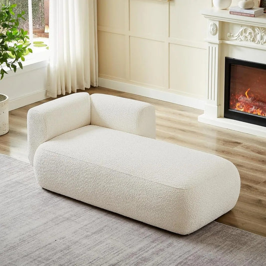 Boucle Upholstered Indoor Chaise Lounge – Modern Tufted Recliner for Living Room or Office