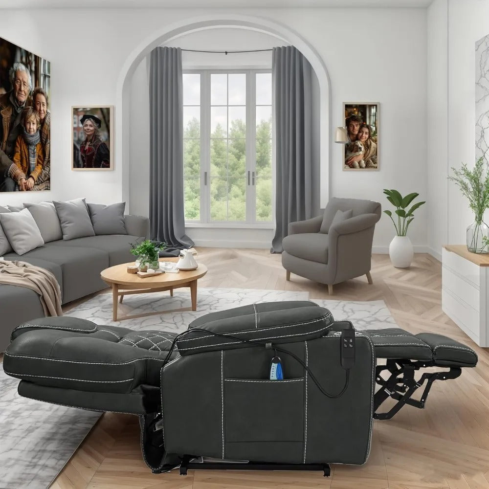 9988 Power Lift Recliner Chair with Massage & Heat – Lay Flat Dual Motor Recliner for Seniors, Infinite Position, High-Density Foam, Cup Holder & Storage, Faux Leather