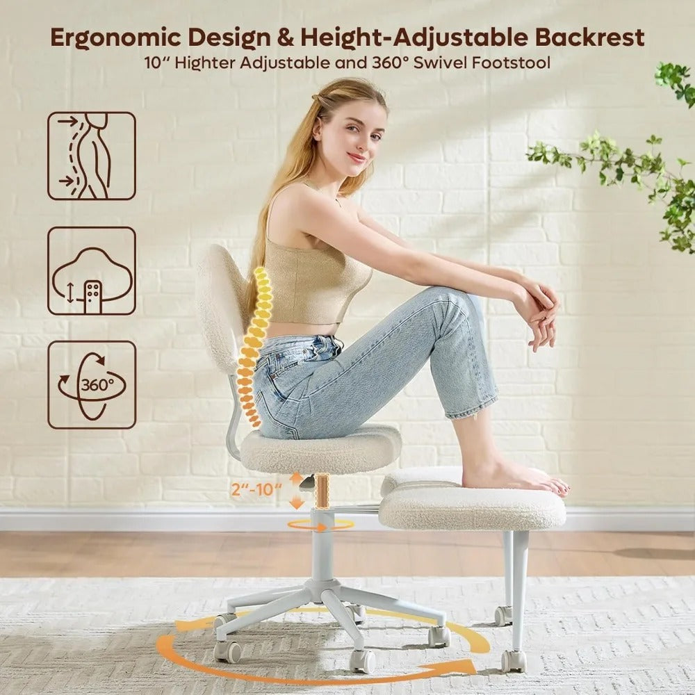 Ergonomic Cross-Legged Meditation Office Chair – Adjustable Height, Wide Seat, 360° Swivel Footrest & Wheels