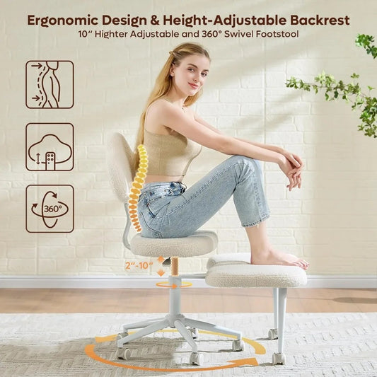 Ergonomic Cross-Legged Meditation Office Chair – Adjustable Height, Wide Seat, 360° Swivel Footrest & Wheels