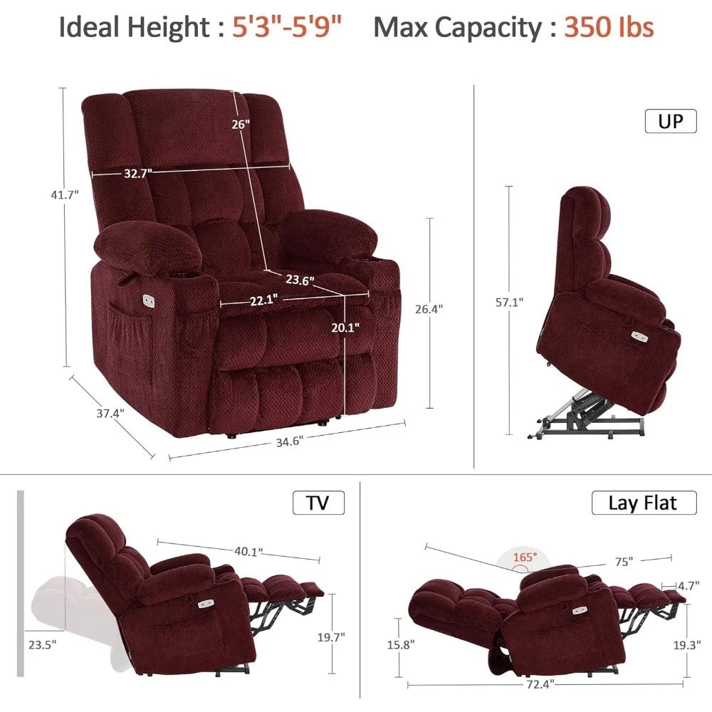 Dual Motor Power Lift Recliner Chair with Massage & Heat – Infinite Position Reclining Sofa for Seniors with USB & Cup Holders